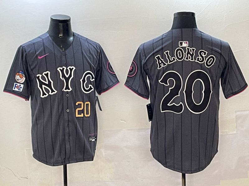 Men New York Mets 20 Alonso Black City Edition 2025 Nike MLB Jersey style 7